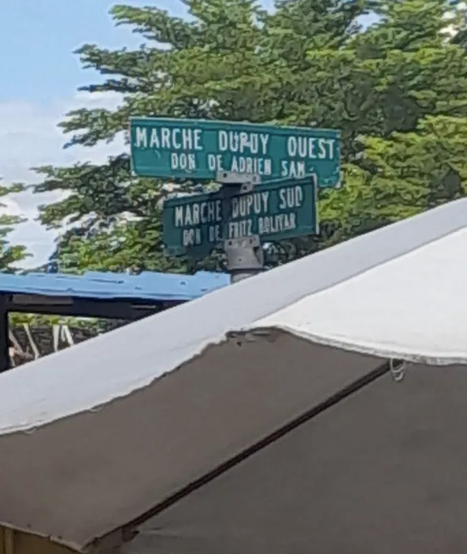 Street signs at a corner in Petite Rivière